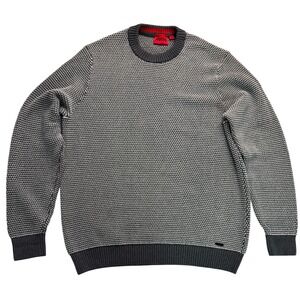Hugo Boss HUGO Mens Grey White Textured Knit Crewneck Sweater Size Large